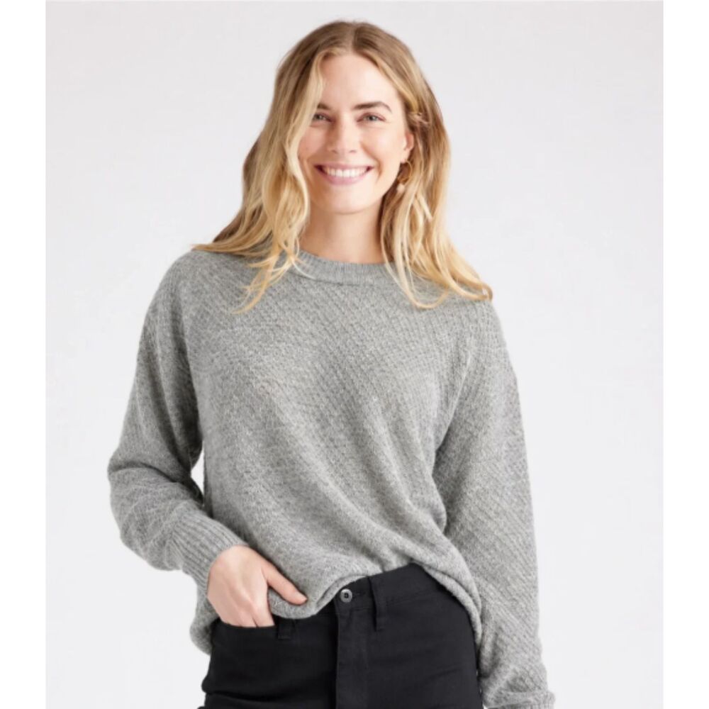Quince Baby Alpaca Wool Diamond Stitch Crew Sweater Light Gray M NWOT